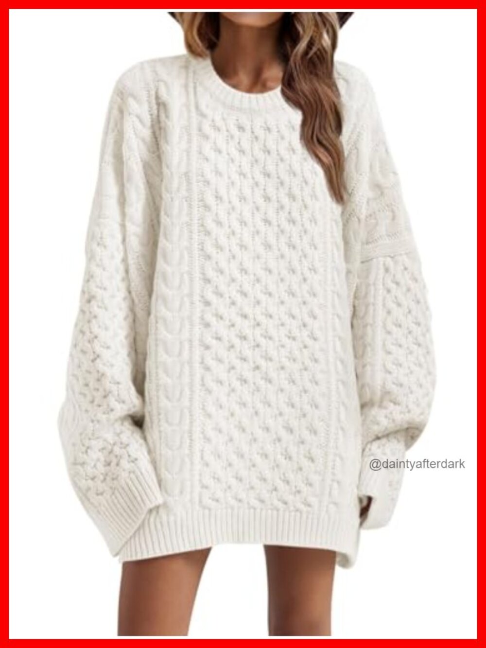 Chunky Cable Knit Oversized Tunic Sweater, Crewneck Long Sleeve Pullover